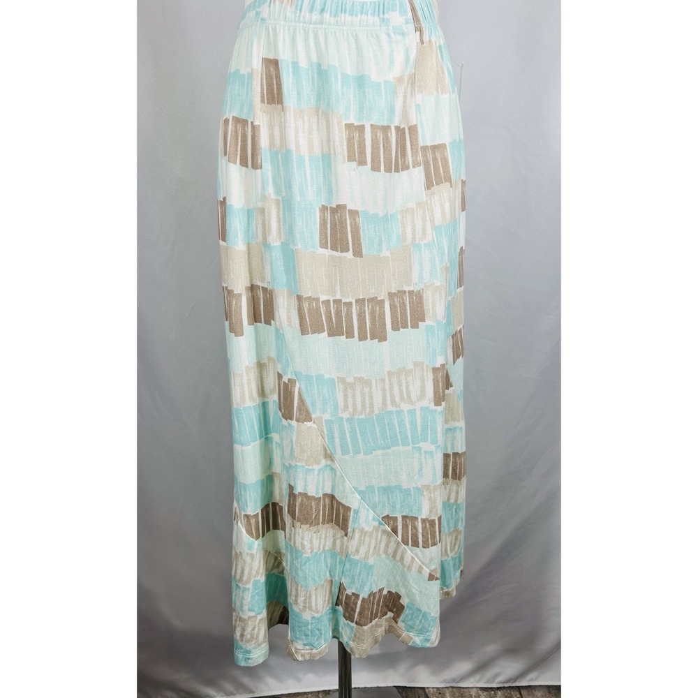 Multiples Women's Jersey Knit Maxi Skirt Size M Blue Brown Geo 90s Boho Feminine - Picture 4 of 13